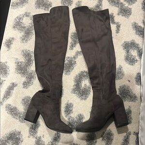 Brown Over the Knee Boots with Chunky Heel